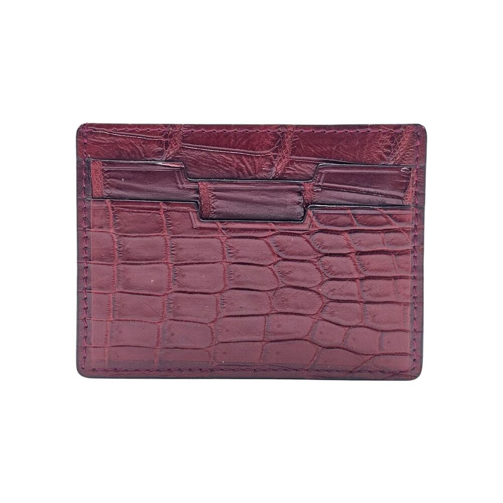 Genuine Alligator Skin Card Case Cardholder Wallet Burgundy – Preowned